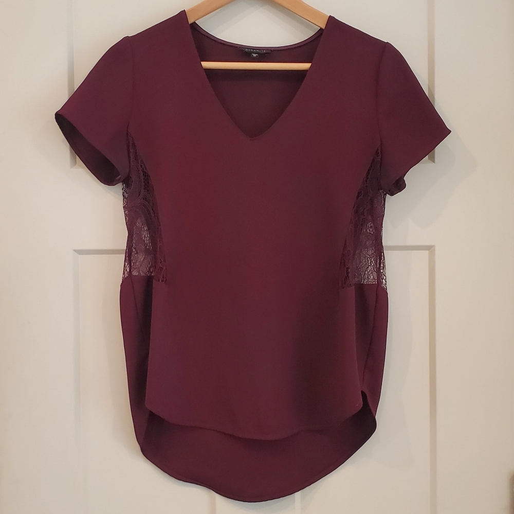 Dynamite Fancy Short Sleeve Blouse with Lace Detailing